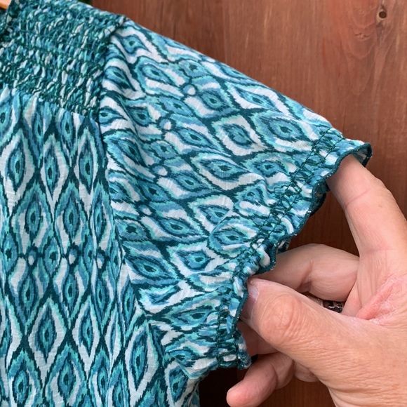 Womens Short Sleeve Geometric Tribal Peasant Top Ties Tassels Size M (8-10) - Picture 5 of 11